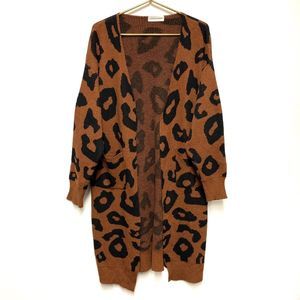 Goodnight Macaroon Reilly Leopard Print Open Cardigan Sweater Coat Duster OS